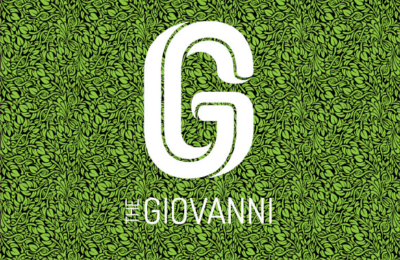 The Giovanni logo: twisted G-shaped letter graphic and uppercase type on leaf branding background.
